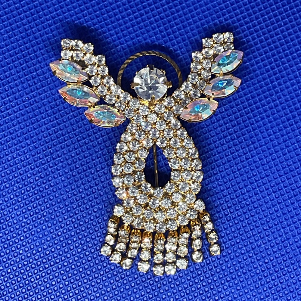 Elegant Goldtone and AB Crystal Rhinestone Angel Brooch